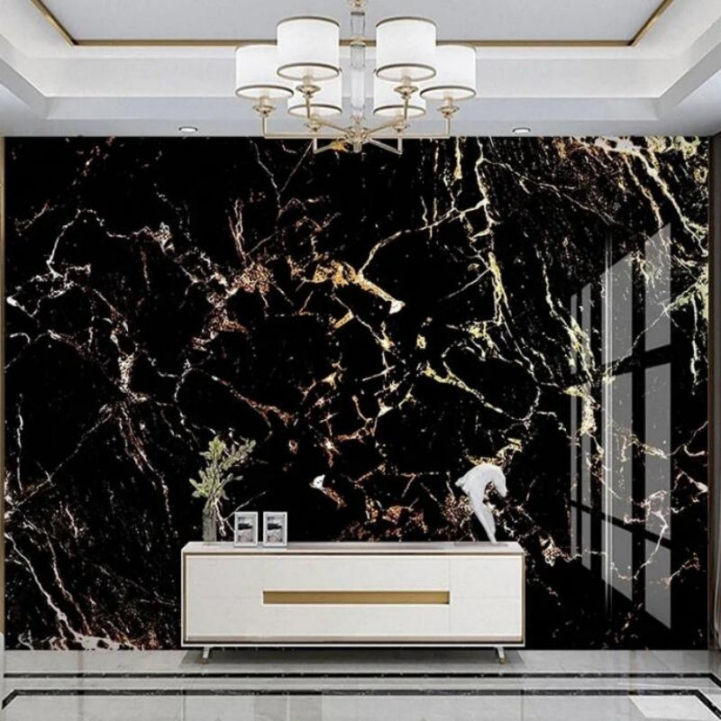 Modern Black Marble Golden Line Wallpaper Wall Mural Home Decor