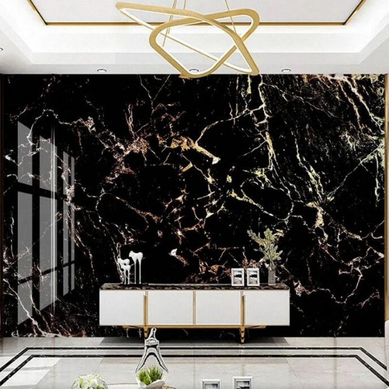 Modern Black Marble Golden Line Wallpaper Wall Mural Home Decor