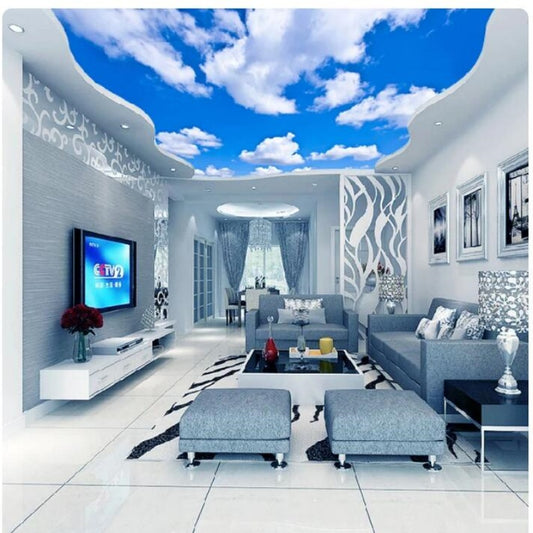 Blue Sky White Clouds Ceiling Wallpaper Wall Mural Home Decor