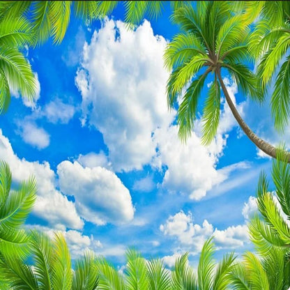 Green Leaves Blue Sky White Clouds Zenith Ceiling Wallpaper Wall Mural Home Decor