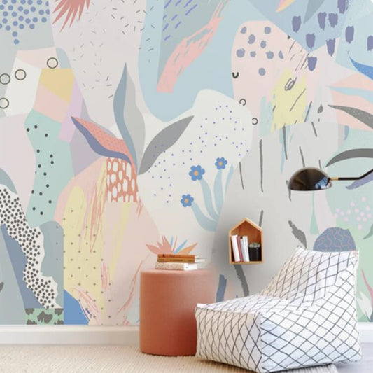 Cartoon Plants Leaves Irregular Geometric Nursery Wallpaper Wall Mural