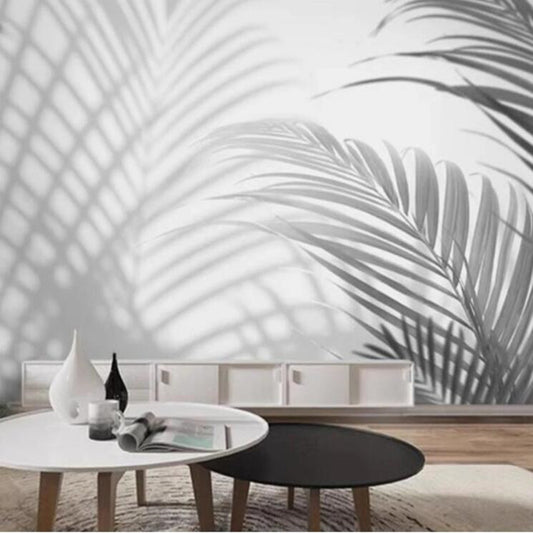 Minimalism Gray Palm Leaves Wallpaper Wall Mural