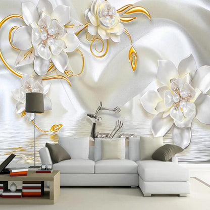 3D Jewelry Flowers Luxury Relief Floral Wallpaper Wall Mural