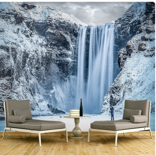 Natural Scenery Snow Waterfall Wallpaper Wall Mural Home Decor