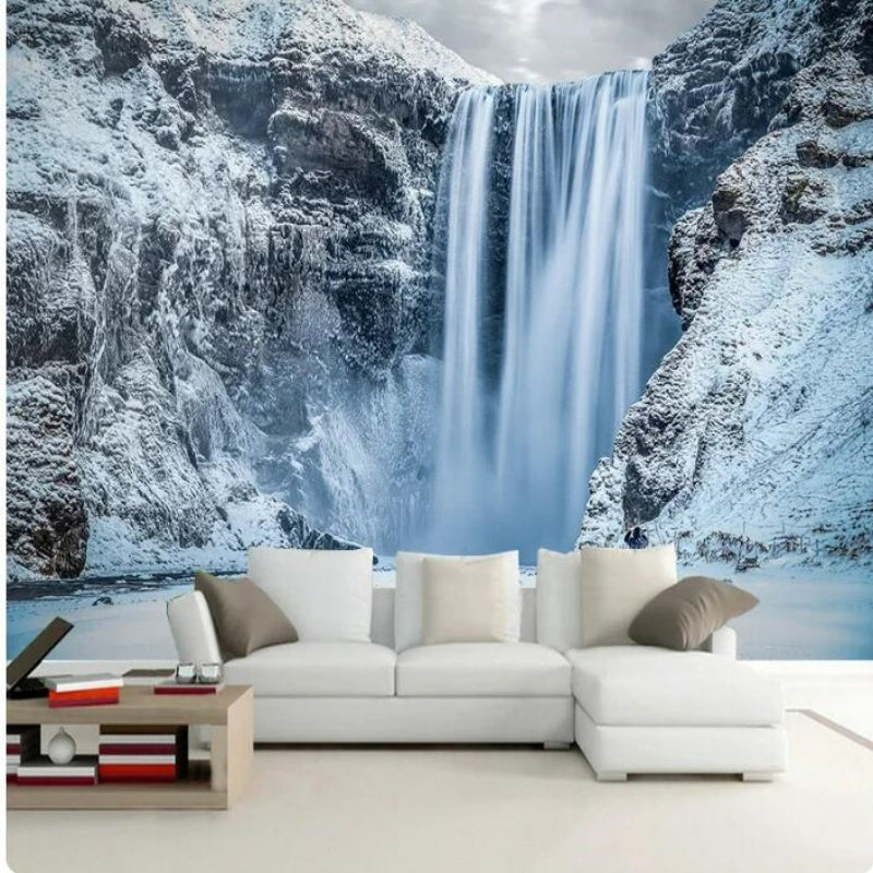 Natural Scenery Snow Waterfall Wallpaper Wall Mural Home Decor