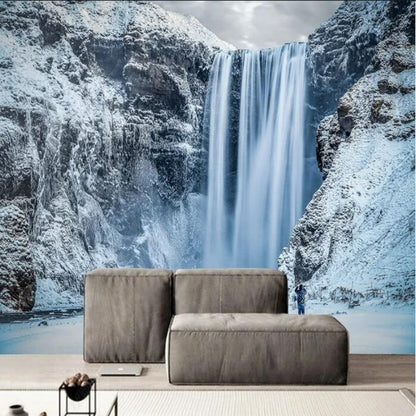 Natural Scenery Snow Waterfall Wallpaper Wall Mural Home Decor