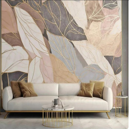 Light Luxury Relievo Golden Leaf Wallpaper Wall Mural Home Decor