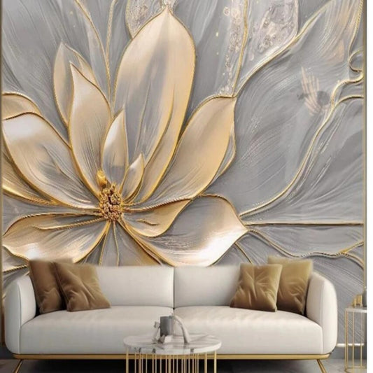 Golden Big Flowers Floral Wallpaper Wall Mural Home Decor