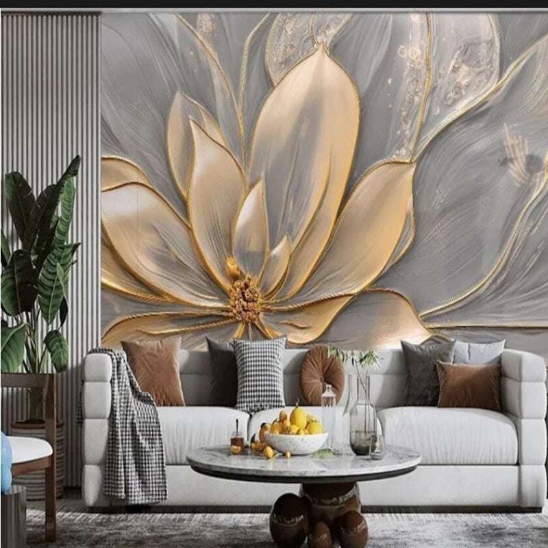 Golden Big Flowers Floral Wallpaper Wall Mural Home Decor