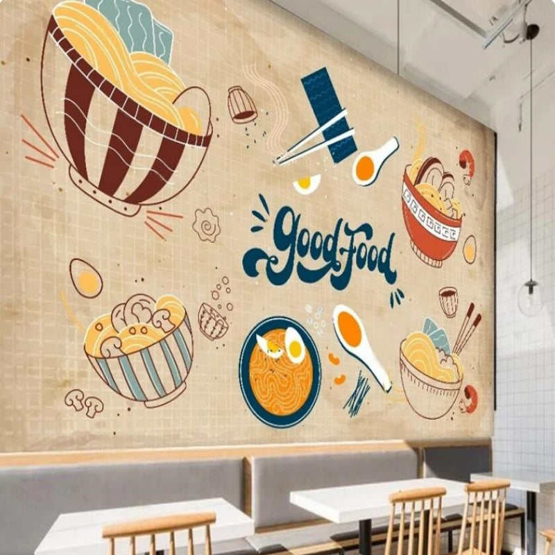Cartoon Food Noodles Pasta Wallpaper Wall Mural Home Decor
