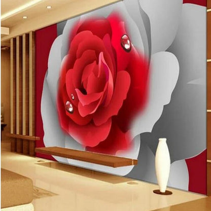 3D Stereoscopic Romantic Red Rose Flower Wallpaper Wall Mural Home Decor