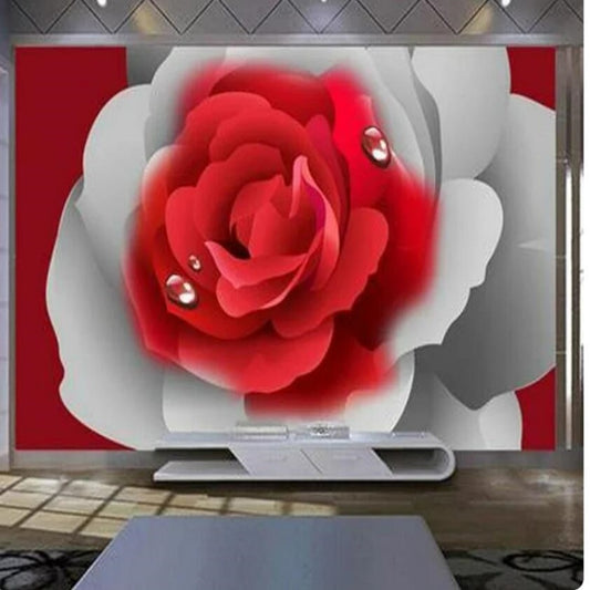3D Stereoscopic Romantic Red Rose Flower Wallpaper Wall Mural Home Decor