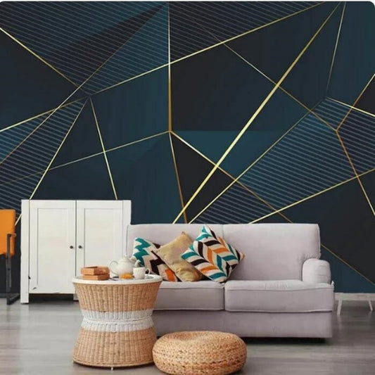 Luxury Green Geometric Abstract Lines Wallpaper Wall Mural Home Decor