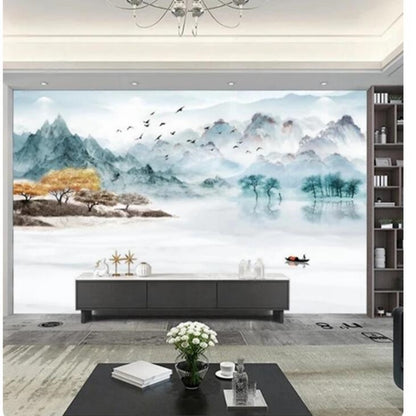 Ink Mountain Lake Nature Landscape Wallpaper Wall Mural Home Decor