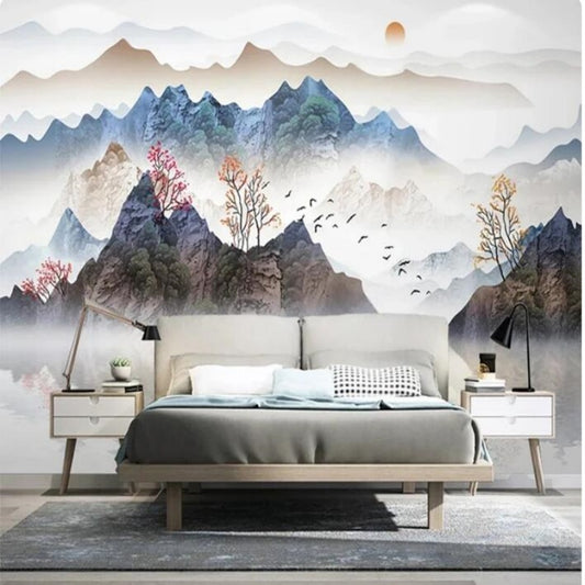 Ink Painting Nature Landscape Mountains Wallpaper Wall Mural Home Decor