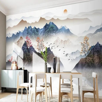 Ink Painting Nature Landscape Mountains Wallpaper Wall Mural Home Decor