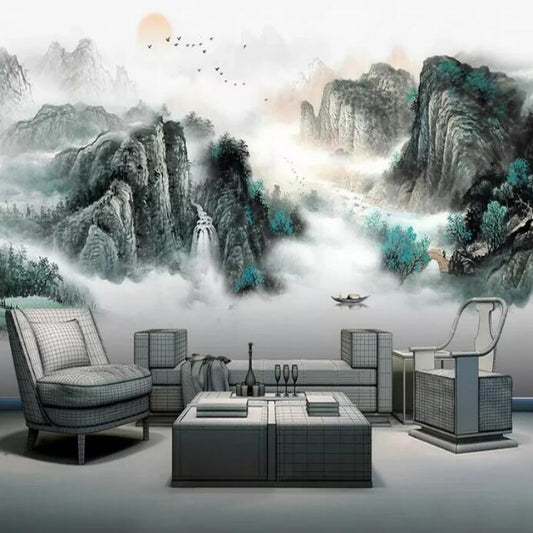 Chinese Style Mountain Water Landscape Wallpaper Wall Mural Home Decor