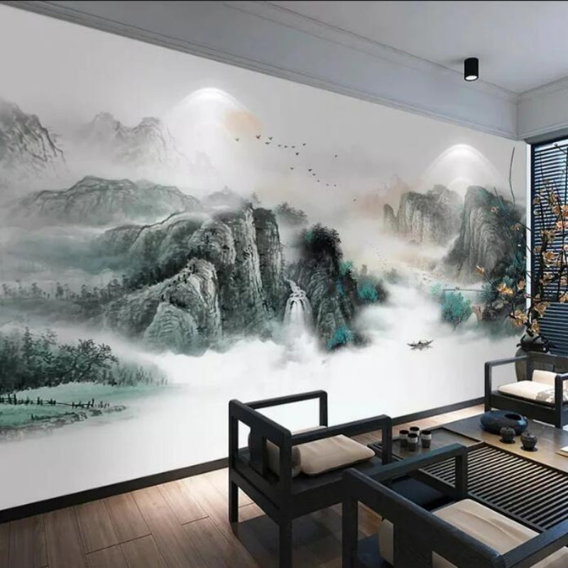 Chinese Style Mountain Water Landscape Wallpaper Wall Mural Home Decor