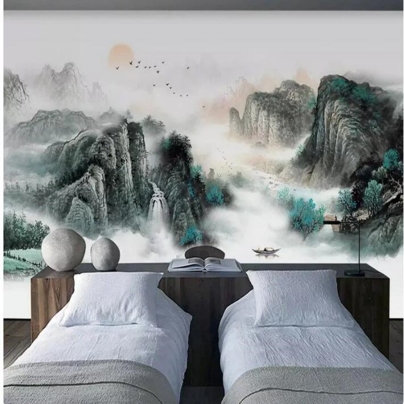 Chinese Style Mountain Water Landscape Wallpaper Wall Mural Home Decor