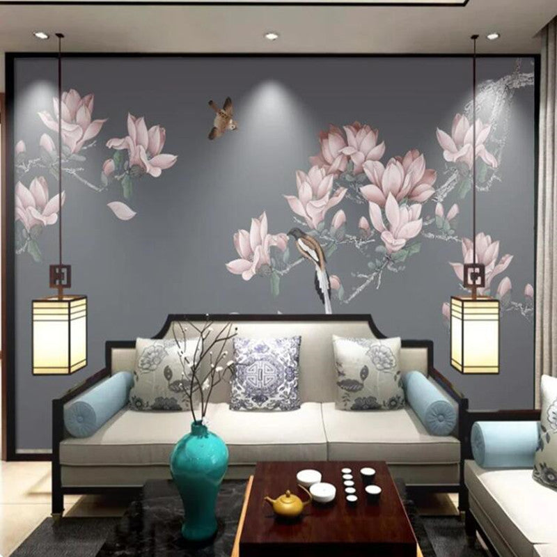 Chinoiserie Magnolia Flowers Birds Wallpaper Wall Mural