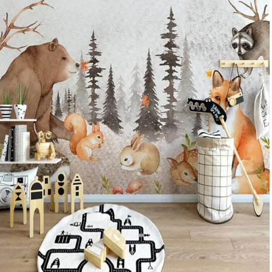 Cartoon Animal Bear Children' Kids' Room Wallpaper Wall Mural Home Decor