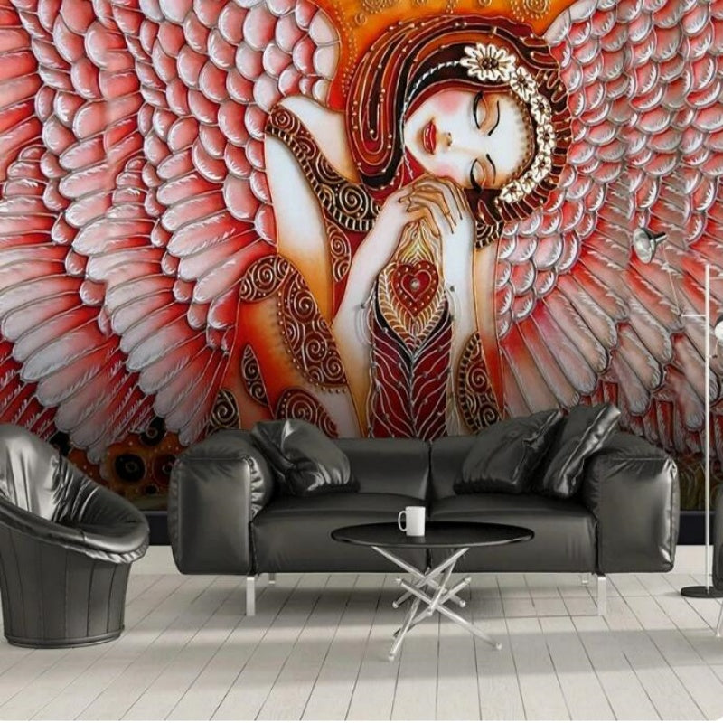 3D Embossed Angel Wings Beauty Character Wallpaper Wall Mural Home Decor