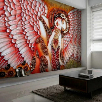 3D Embossed Angel Wings Beauty Character Wallpaper Wall Mural Home Decor