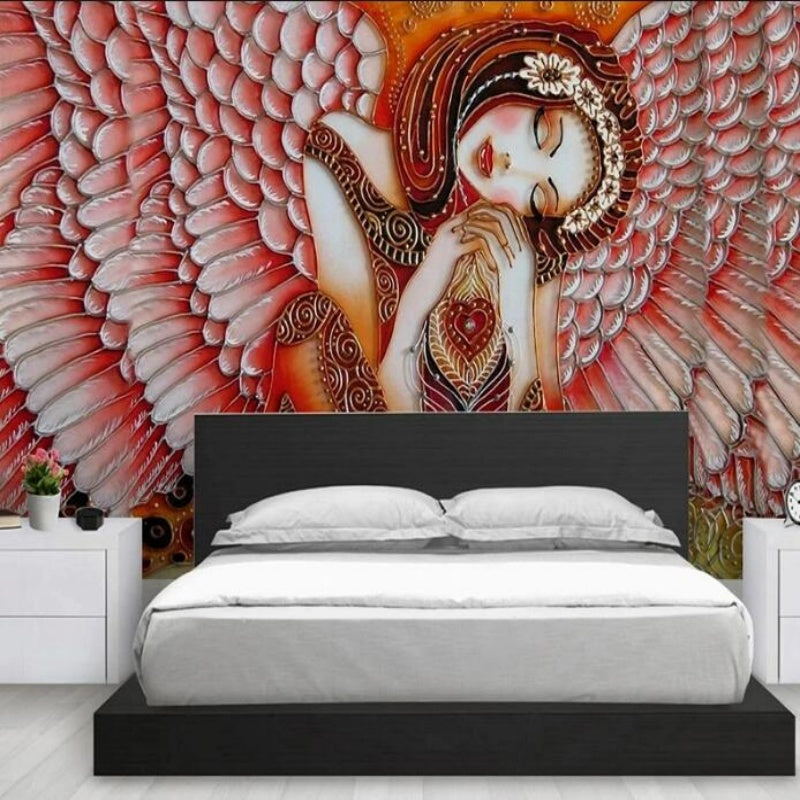 3D Embossed Angel Wings Beauty Character Wallpaper Wall Mural Home Decor