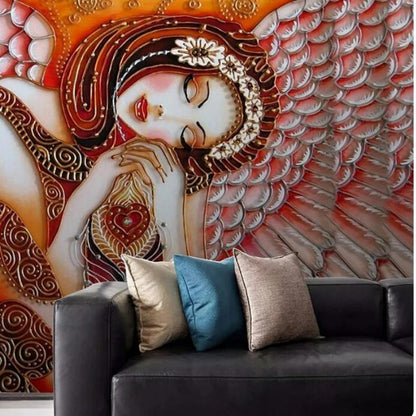 3D Embossed Angel Wings Beauty Character Wallpaper Wall Mural Home Decor