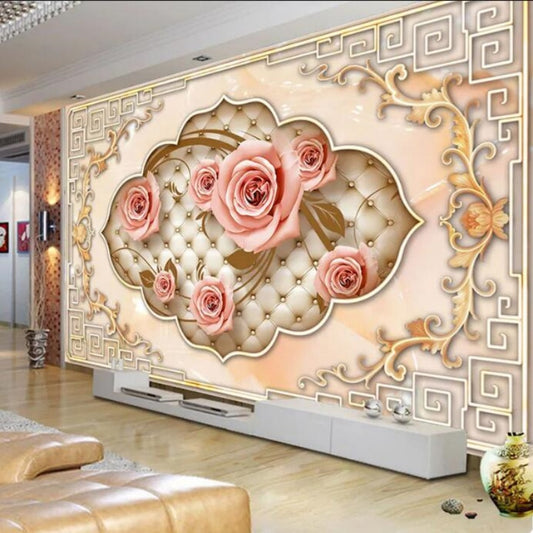 3D Embossed Rose Flower Wallpaper Wall Mural Home Decor