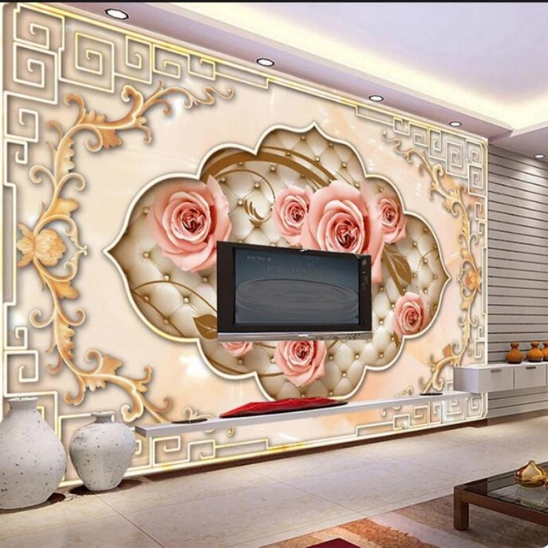 3D Embossed Rose Flower Wallpaper Wall Mural Home Decor