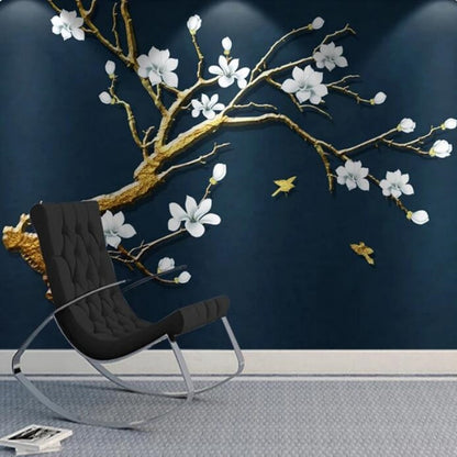 Chinoiserie Hanging Magnolia Flowers Birds Wallpaper Wall Mural Home Decor