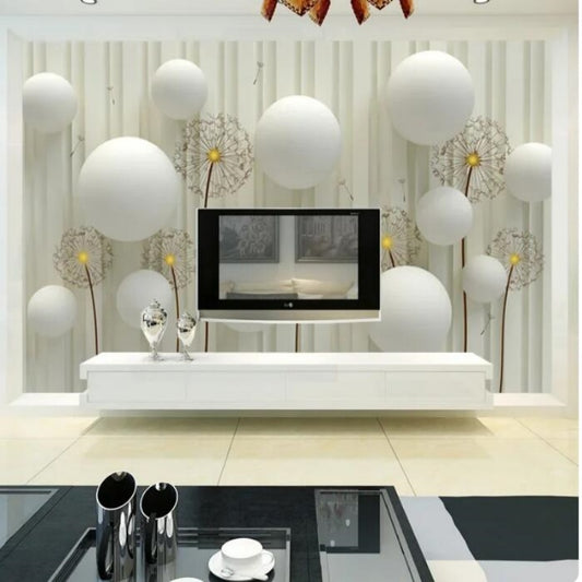 3D White Dandelion Balls Wallpaper Wall Mural Home Decor