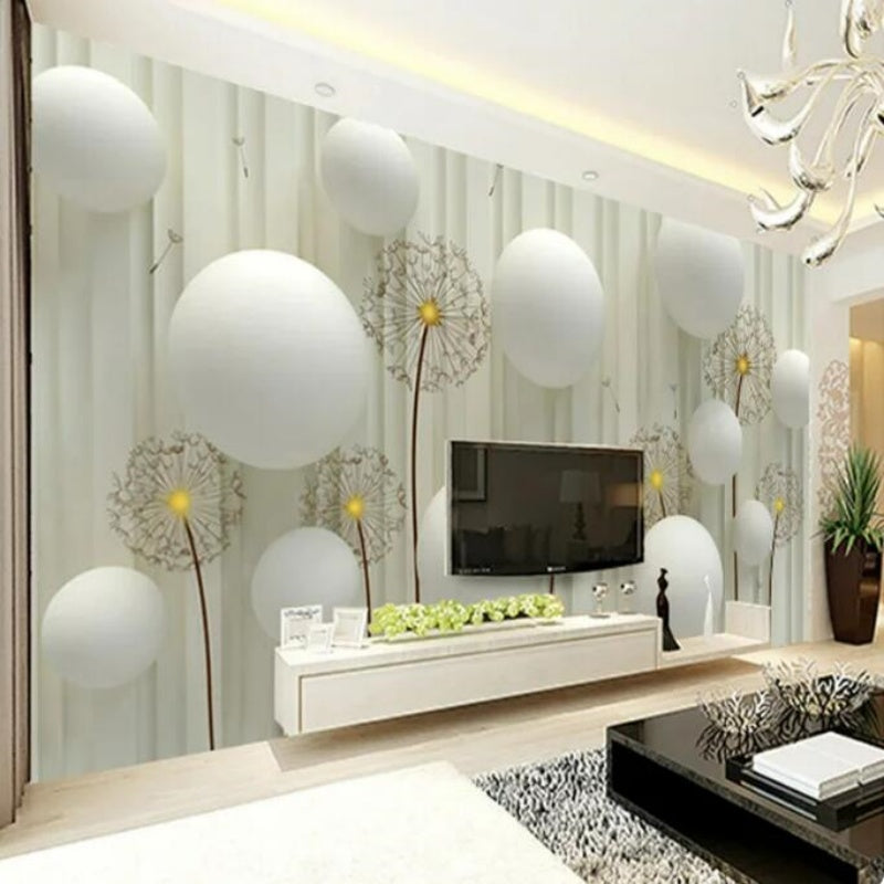 3D White Dandelion Balls Wallpaper Wall Mural Home Decor