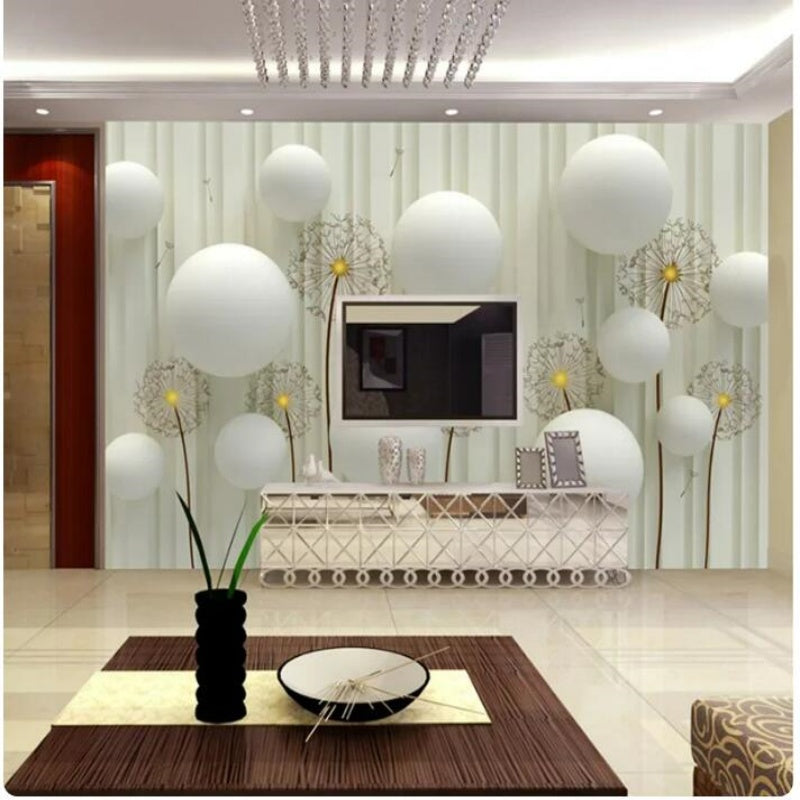 3D White Dandelion Balls Wallpaper Wall Mural Home Decor