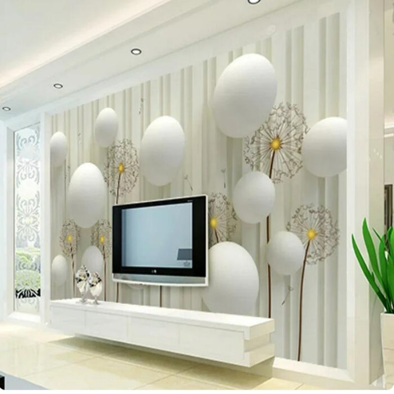 3D White Dandelion Balls Wallpaper Wall Mural Home Decor