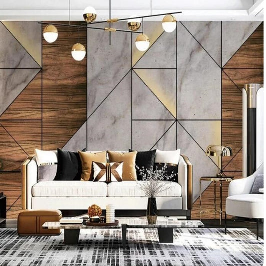 Luxury Geometric Wood Grain Marble Wallpaper Wall Mural Home Decor