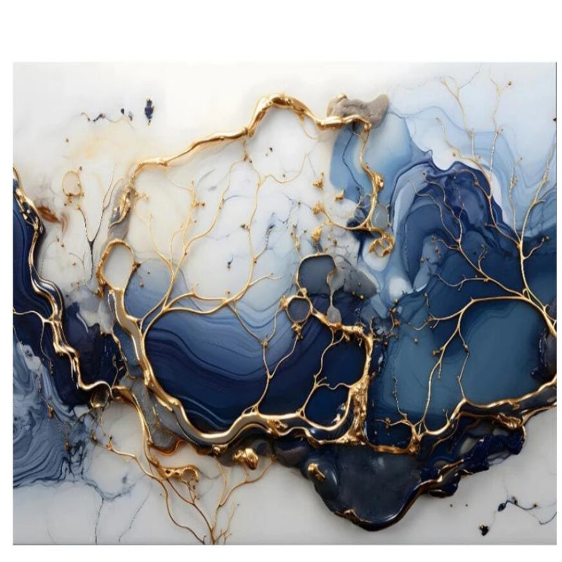 Modern Mable Golden Blue Wallpaper Wall Mural Home Decor