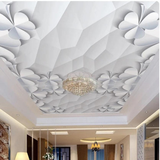 Creative 3D Relief Clover White Grey Ceiling Wallpaper Wall Mural Home Decor