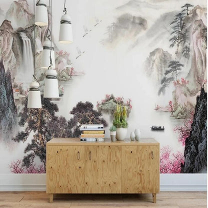 Ink Painting Nature Landscape Mountains Wallpaper Wall Mural Home Decor