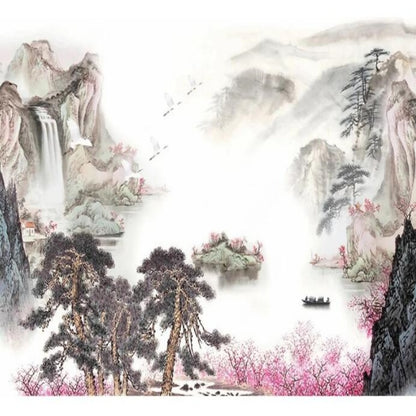 Ink Painting Nature Landscape Mountains Wallpaper Wall Mural Home Decor