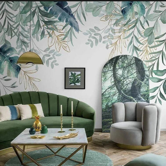 Green Tropical Plants Leaves Wallpaper Wall Mural Home Decor