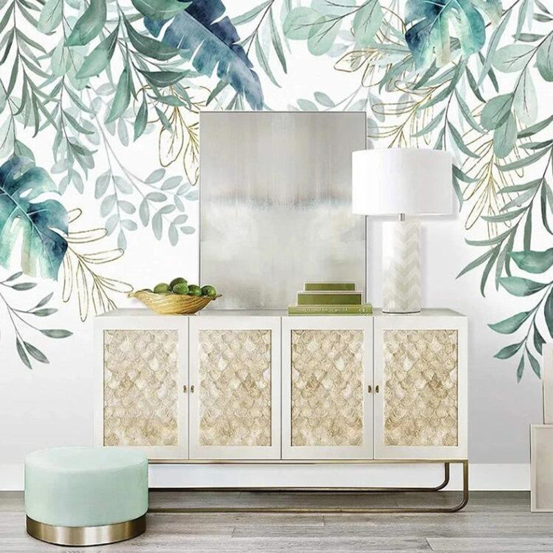 Green Tropical Plants Leaves Wallpaper Wall Mural Home Decor