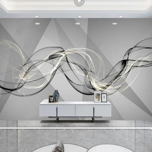 Minimalist Abstract Smoke Line Geometric Wallpaper Wall Mural Home Decor