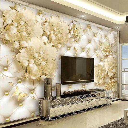 3D Pearls Flower Wallpaper Wall Mural Home Decor