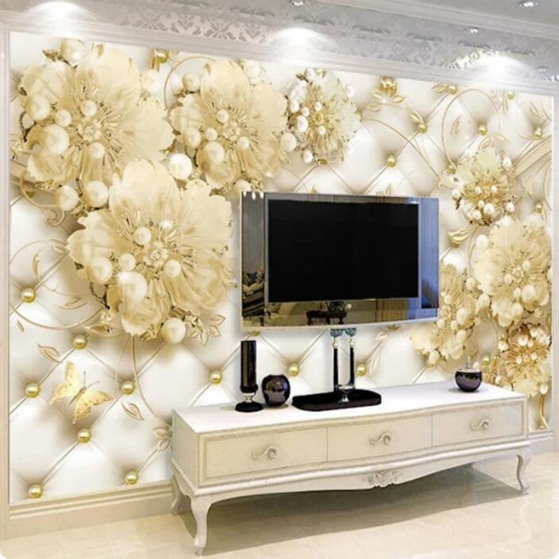 3D Pearls Flower Wallpaper Wall Mural Home Decor