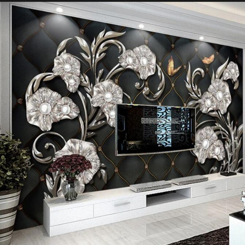 3D Stereo Flower Jewelry Wallpaper Wall Mural Home Decor