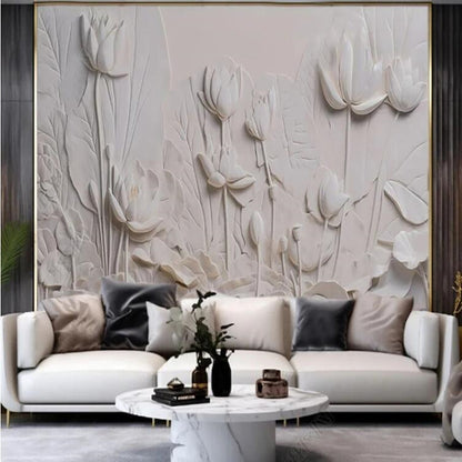 Modern Simple Art Lotus Flowers Floral Wallpaper Wall Mural