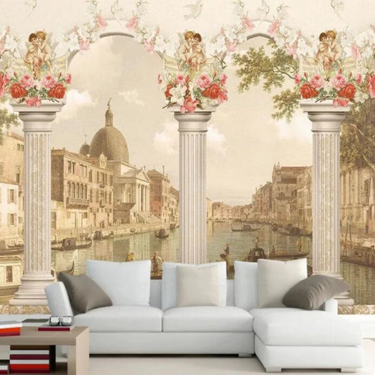 3D Roman Column Oil Painting Building Angel PWallpaper Wall Mural Home Decor