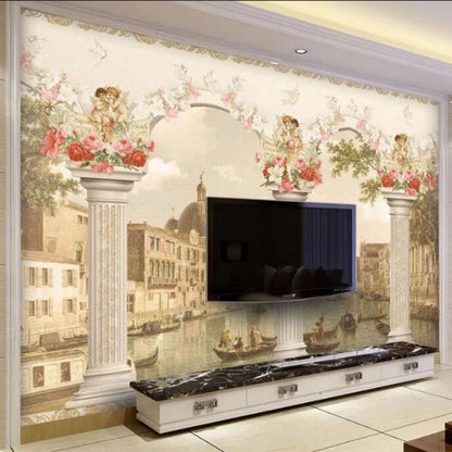 3D Roman Column Oil Painting Building Angel PWallpaper Wall Mural Home Decor